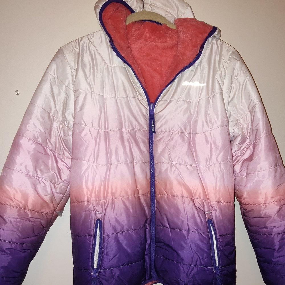 Eddie Bauer Girls Reversible Pink Hooded Fleece Jacket